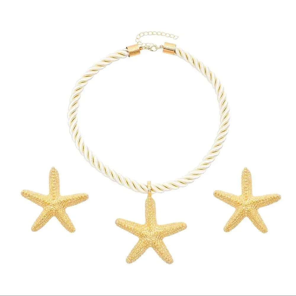 Gold Starfish Earrings&Necklace Set